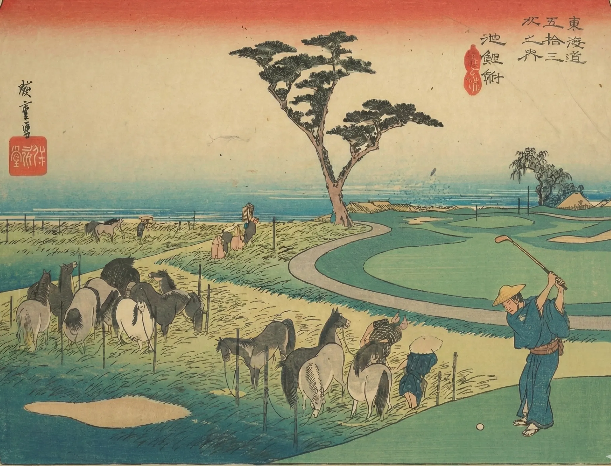 浮世絵 ゴルフ 春