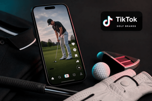 TikTokロゴとスマホのゴルフ動画を組み合わせたゴルフブランド記事のアイキャッチ画像