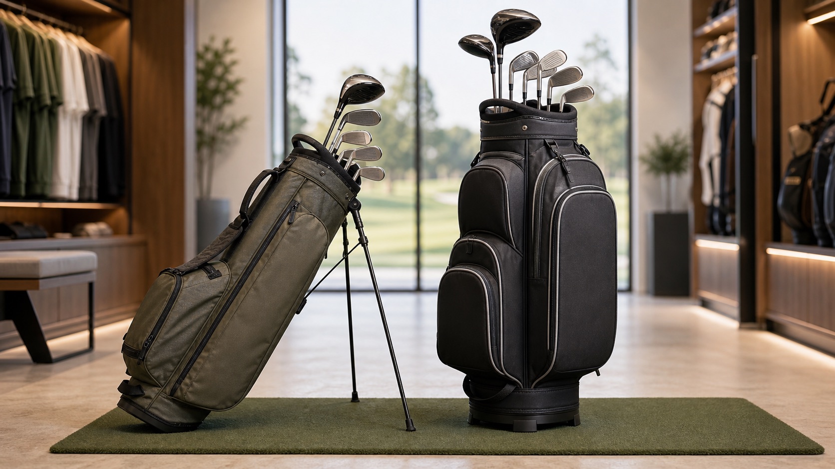 Stand bag and cart bag comparison without labels