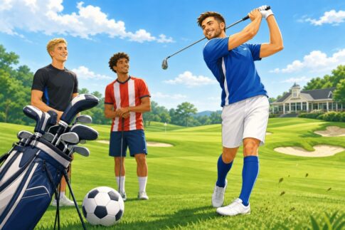 海外サッカー選手がゴルフを楽しむイラスト