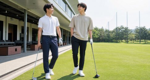 20代メンズゴルフウェアをイメージしたゴルフ場での着こなし写真