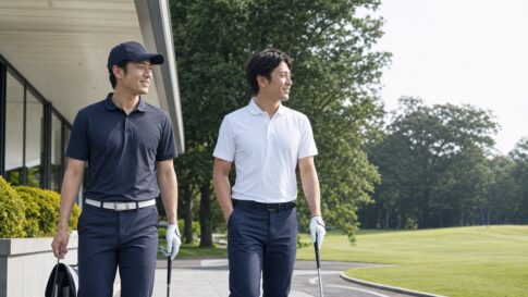 30代メンズゴルフウェアをイメージしたゴルフ場での着こなし写真
