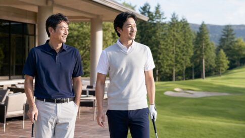 40代メンズゴルフウェアをイメージしたゴルフ場での着こなし写真
