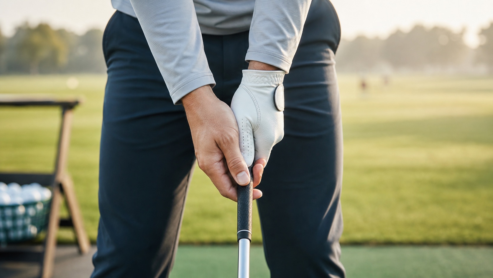Neutral grip position before a golf round