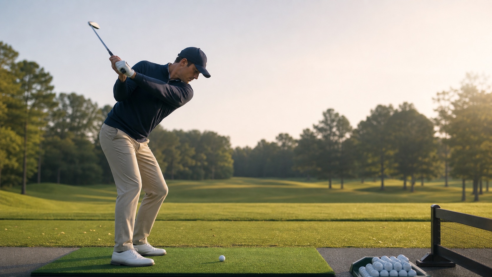 Stable lower-body movement during a controlled backswing