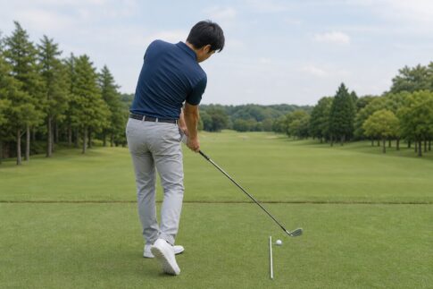 極端なインサイドアウトを抑え、体の回転でニュートラルな軌道へ振るゴルファー
