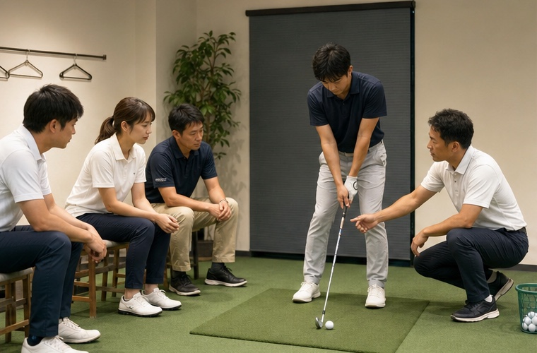 少人数の生徒がアドレスを学ぶゴルフレッスンイメージ