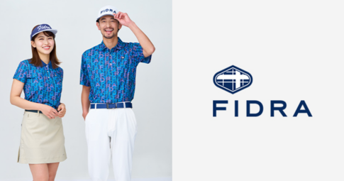 FIDRAのゴルフウェアを着用した男女モデルとブランドロゴ