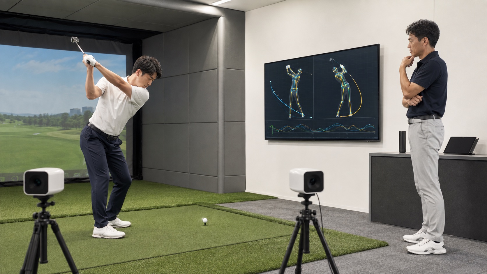 スイング撮影と動作解析を行うゴルフレッスンのイメージ