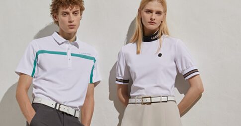 LANVIN SPORTの白いゴルフウェアを着用した男女