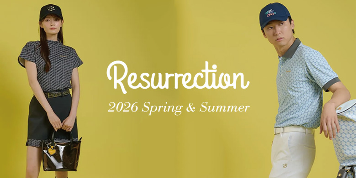 Resurrection 2026 Spring & Summerのゴルフウェアを着用した男女モデル