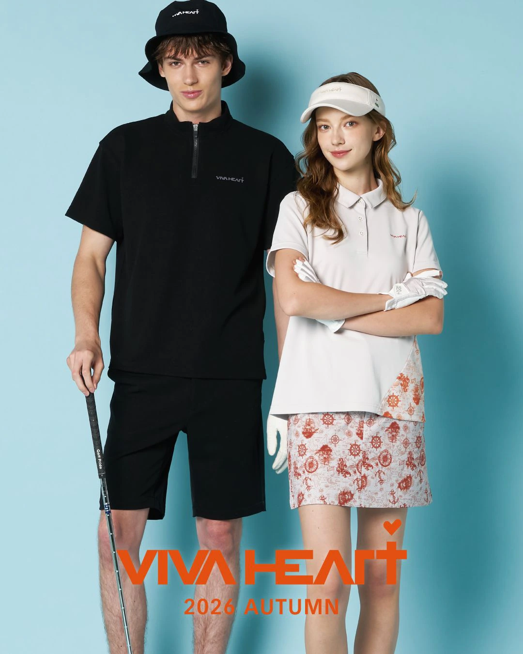 VIVA HEARTのゴルフウェアを着用した男女モデル