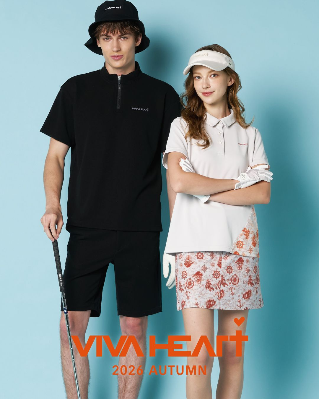 VIVA HEARTのゴルフウェアを着用した男女モデル